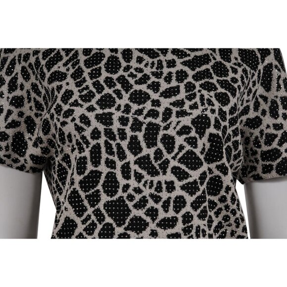 St. John Womens Leopard Print Studded T Shirt Medium Blouse Short Sleeve - Picture 2 of 7